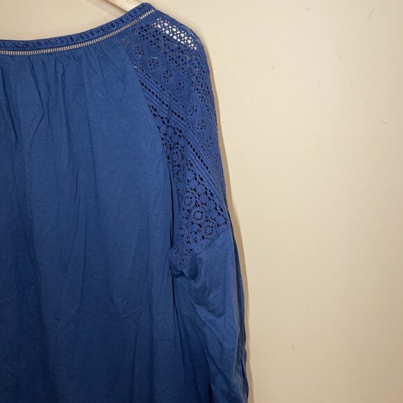 Chaps‎ Womens Blue Crochet Sleeve Top 2X Cotton Blend - Picture 6 of 12